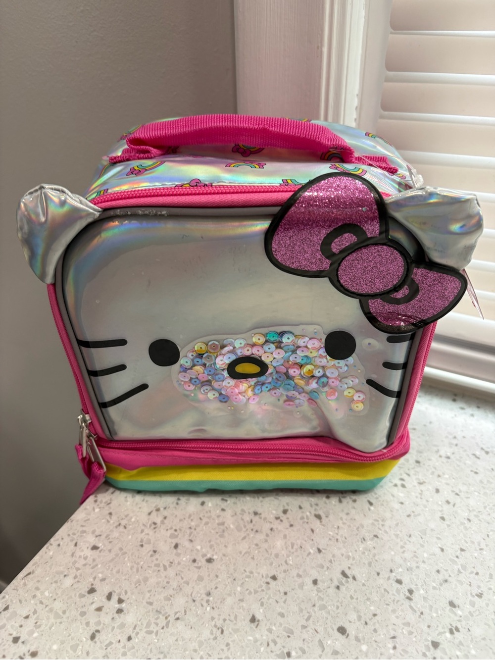 Kids Iridescent Pink Bow Character Lunch Bag